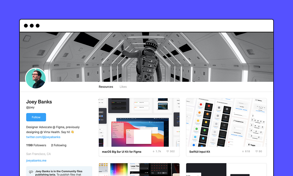 Screen-grab of a public Creator profile on Figma Community