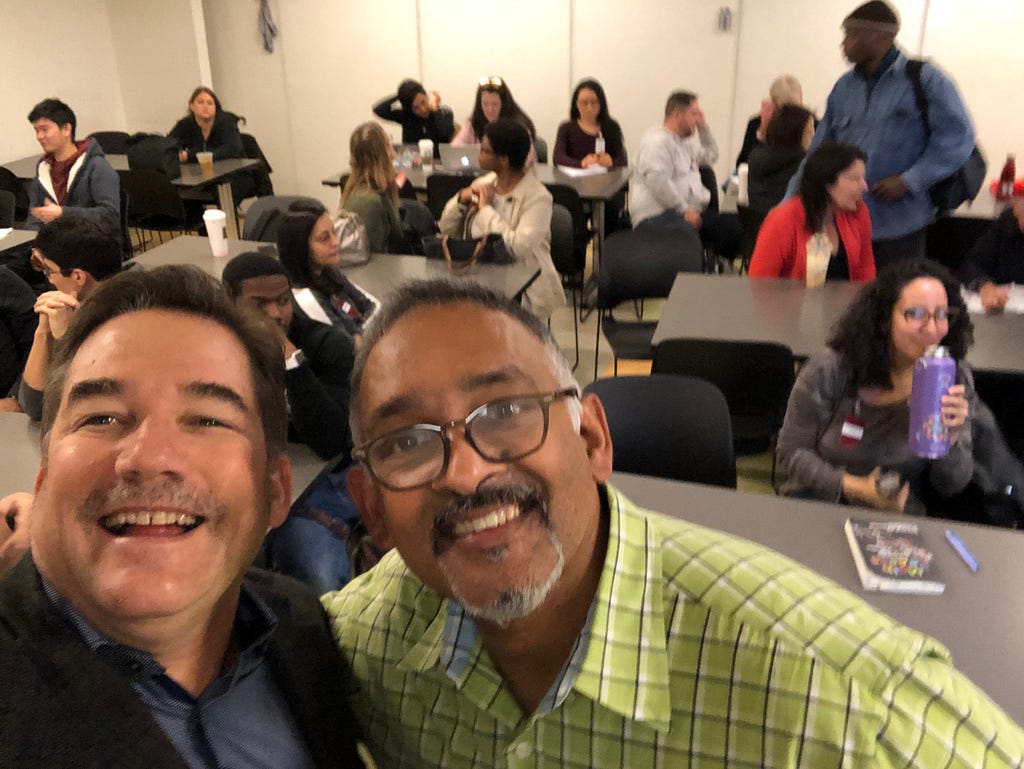 Sunil and I at MoMath classroom, preparing for PD Day