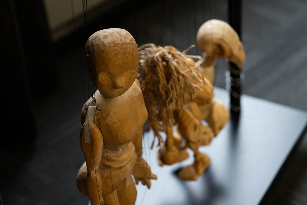 Wooden-carved marionettes carved by author. Photo© 400 Seats