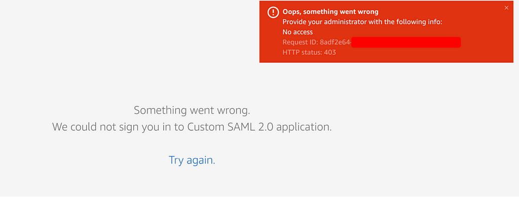 HTTP 403 error when accessing your IAM Identity Center Custom Application.