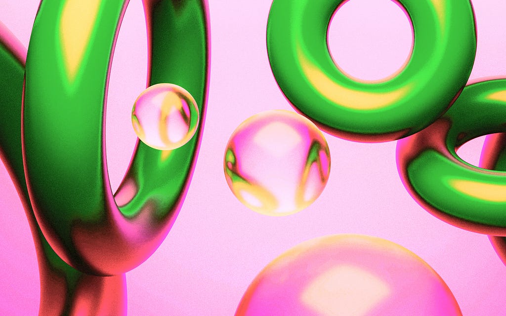 3D rings and bubbles floating in mid air, courtesy Grigorii Shcheglov, Unsplash (r1CuXSuG3JA)