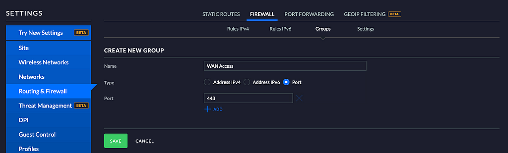 wan access firewall port group