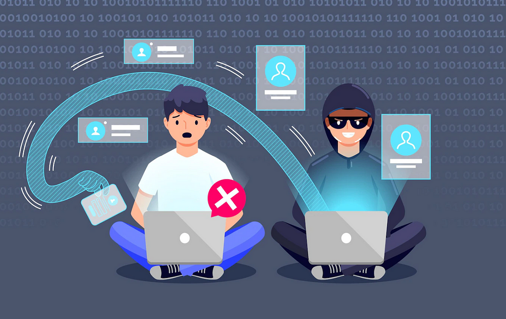 A hacker and their victim. #hackers #hacking #cybersecurity #awareness #passwords #passwordmanager 11 Tips to Avoid Getting Hacked — by Jonse Teopiz
