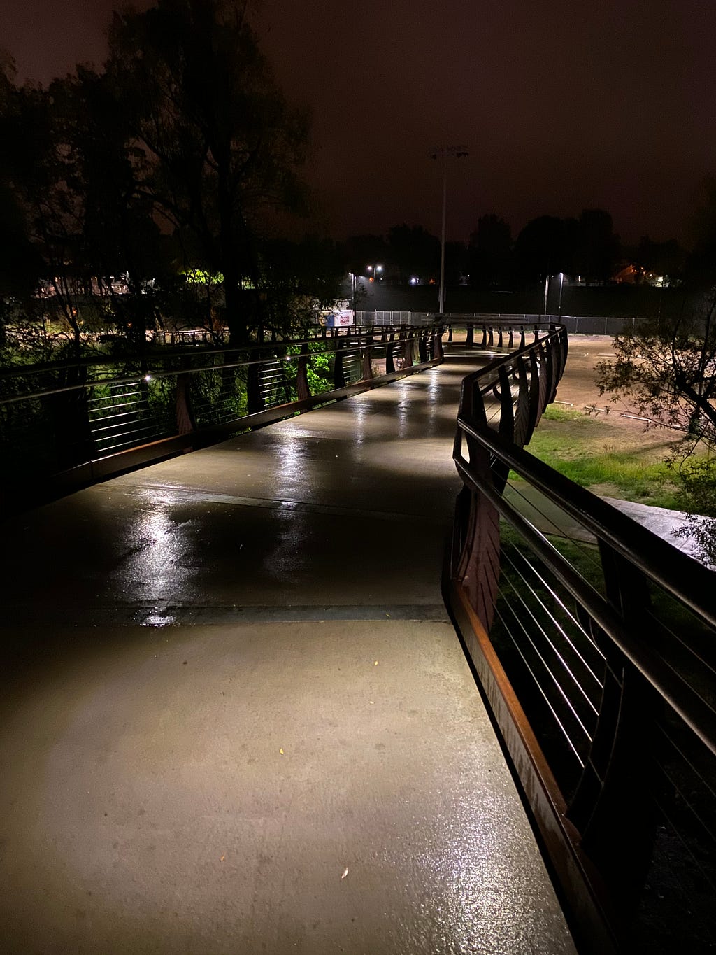 iPhone 11 Pro Night mode photo of a wet brigde at night