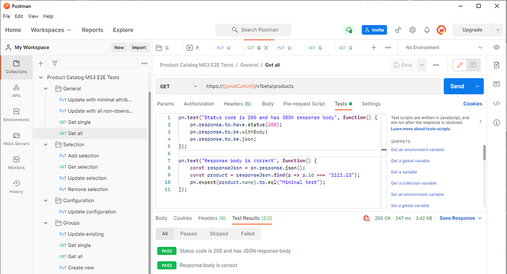 An image showing an example Postman collection