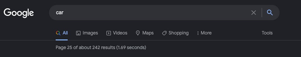 242 results for the term car when we have 10 results per page on google