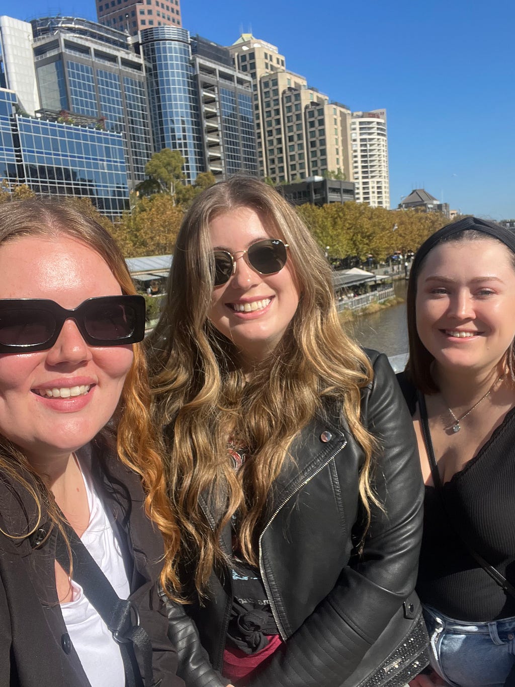 Group of friends with Melbourne skyline in background