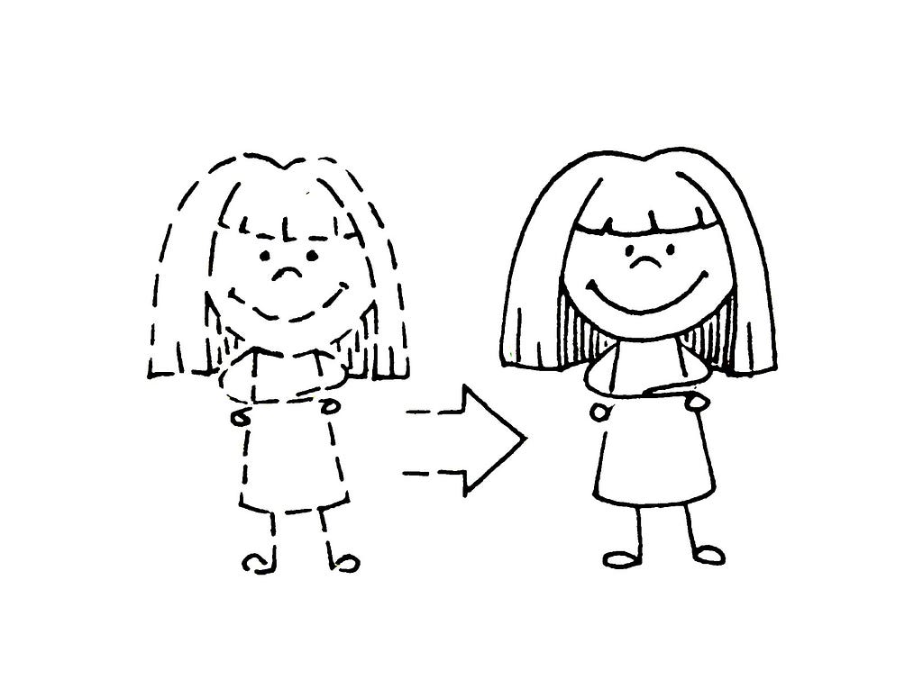 drawing of a girl drawn with a dotted line and a girl with the filled line