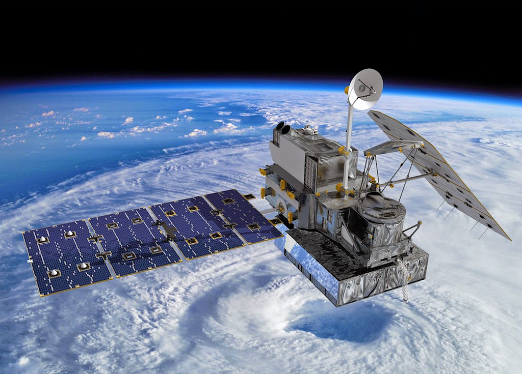 Artist’s concept of the Global Precipitation Measurement Core Observatory, a joint international project of NASA and the Japan Aerospace Exploration Agency that measures rain and snow.