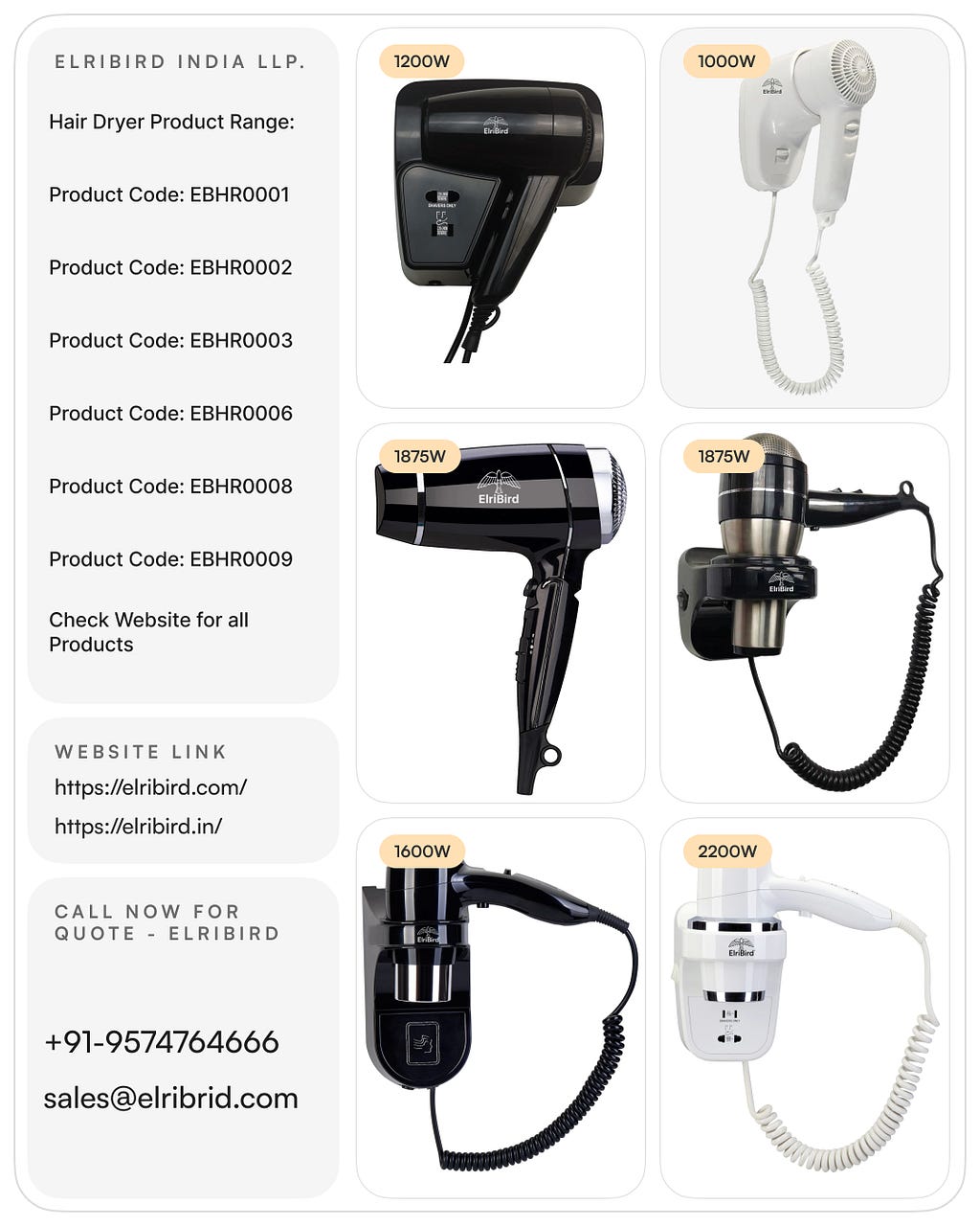 ElriBird Hotel Hair Dryer Manufacturers — https://elribird.in/