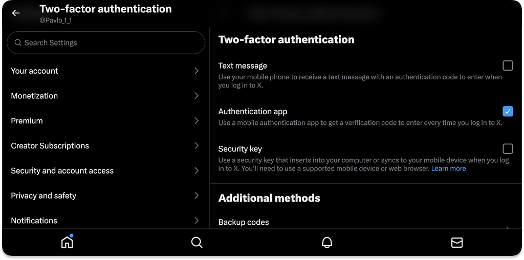 Screenshot of the Twitter settings page.