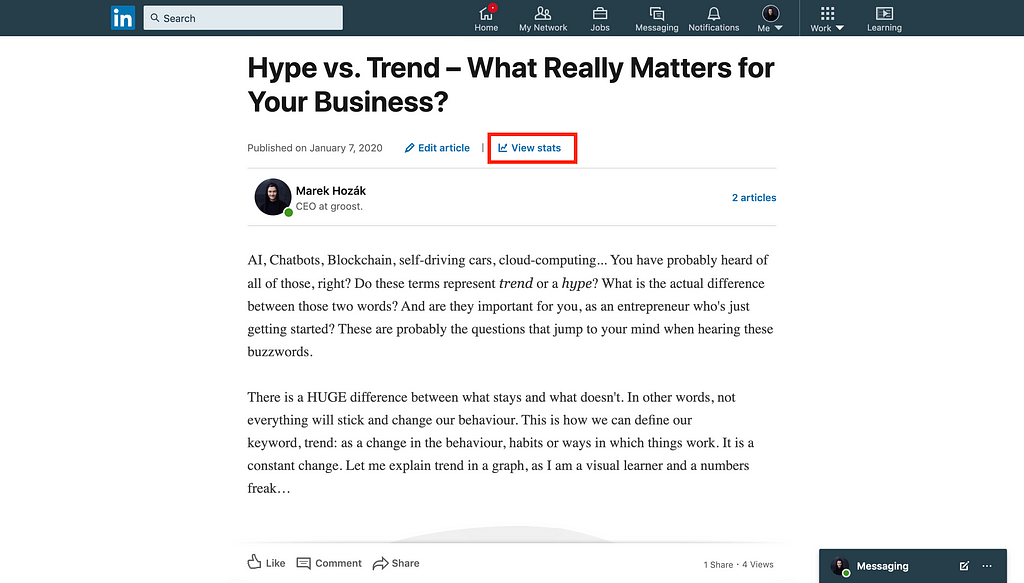 How to view LinkedIn Article stats