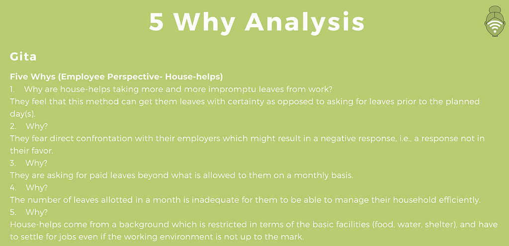 5 Why Analysis from a House-help’s Perspective.