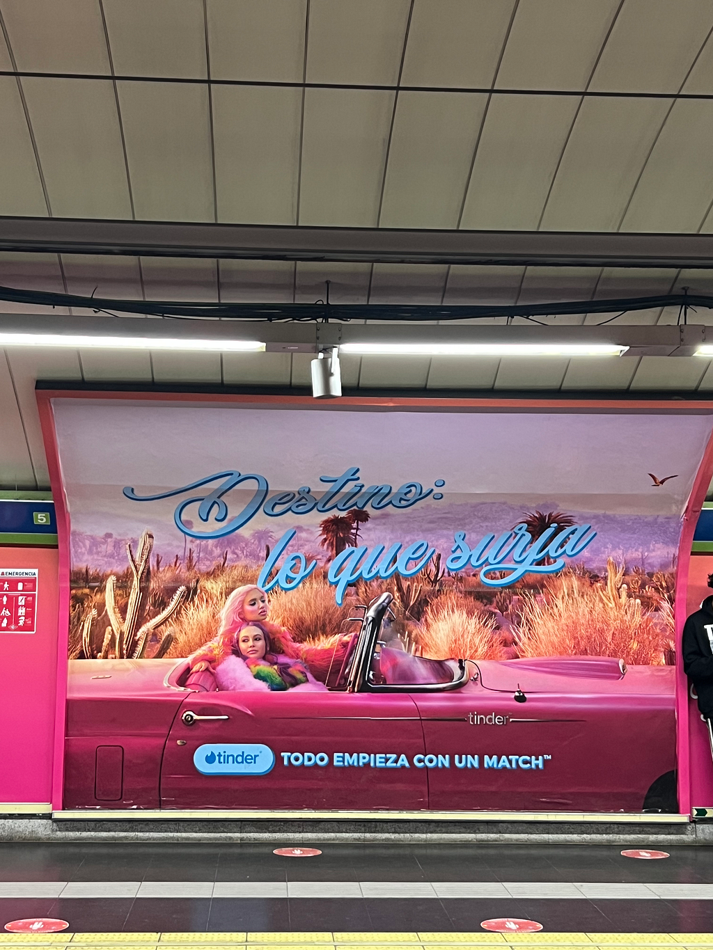 Photo of two women in a car, from Madrid subway station, the tagline reads “ Destiny: whatever come up”