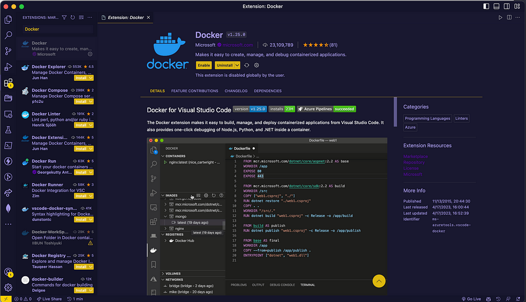 Docker Visual Studio Code Extension