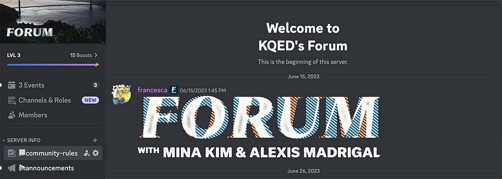 screen shot of KQED Forum on Discord