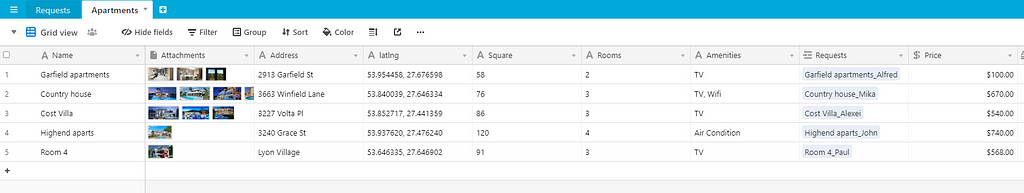 Airtable apartments list