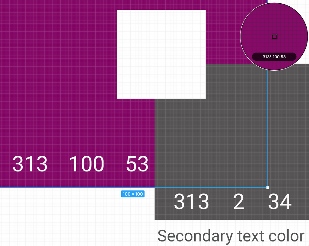 The HSB codes written on rectangles with different colors