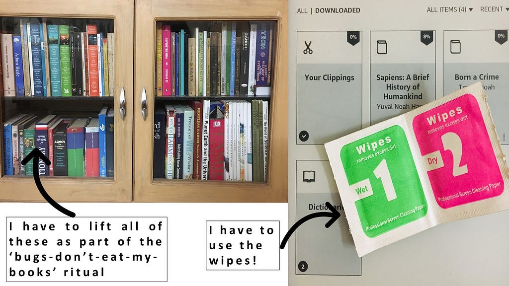 An image comparing cleaning process of ebooks and actual books