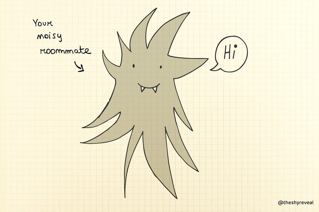 A fluffy grey creature says “Hi”.