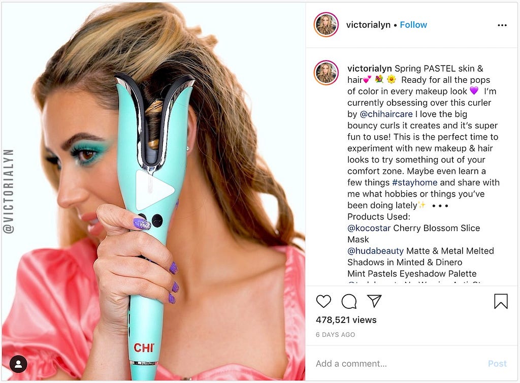 Beauty influencer Victoria Lyn sharing her experience using a hair curler.