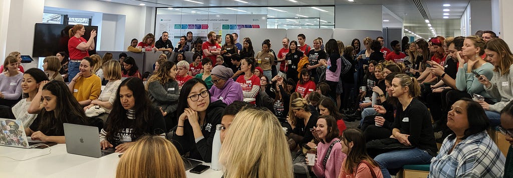 Lots of students and coaches at Rails Girls