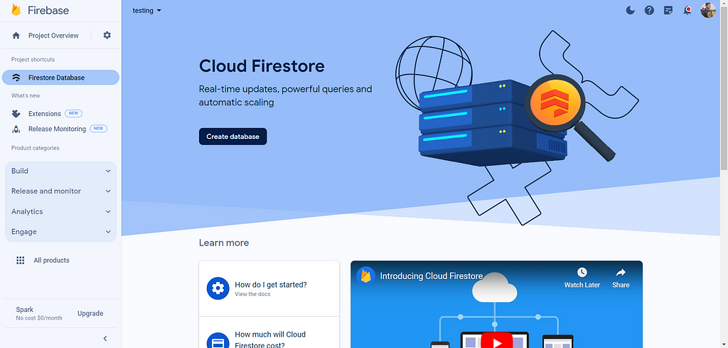 Create Database — Firebase Firestore Database