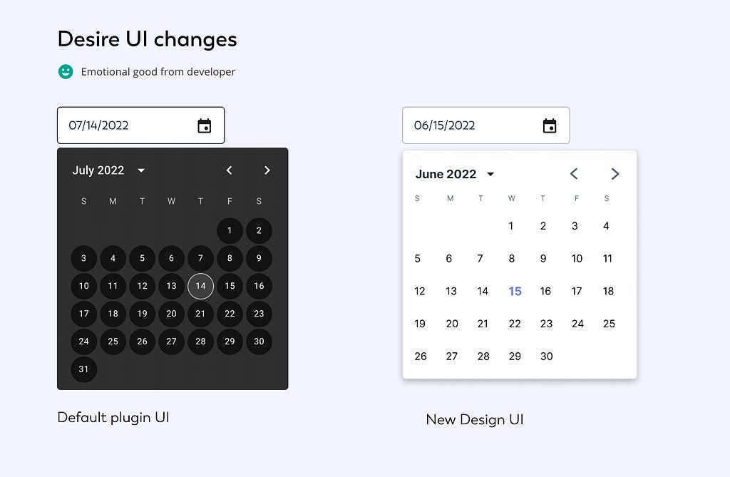 Ideal UI modifications by the designer based on a default developer plugin UI.