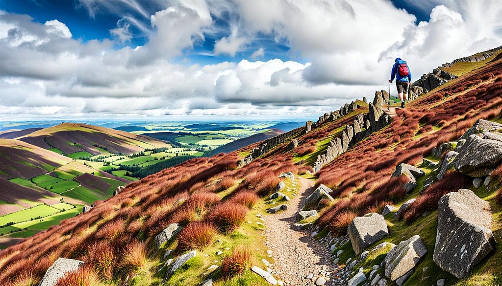 hill walker on steep rocky path