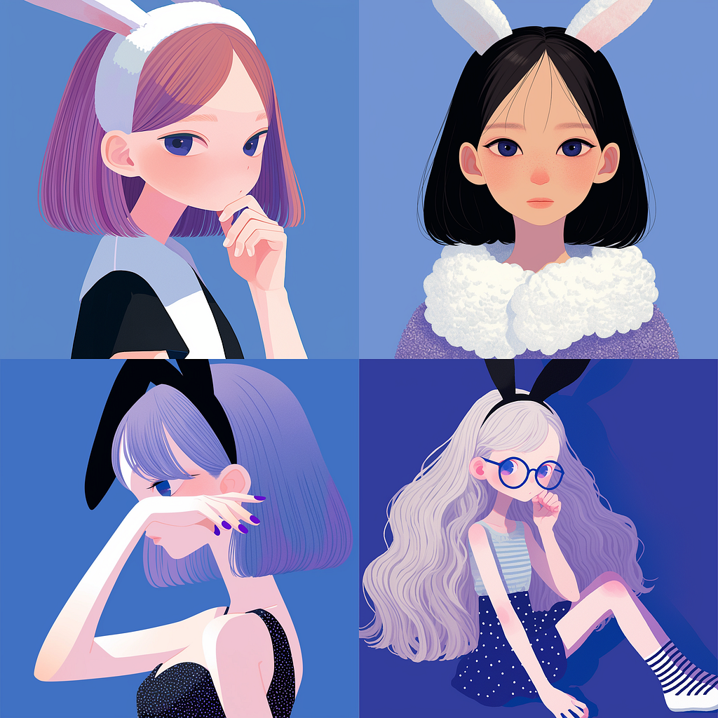 A girl as a bunny in Cartoon Style Flat Illustration — Purple Aesthetics