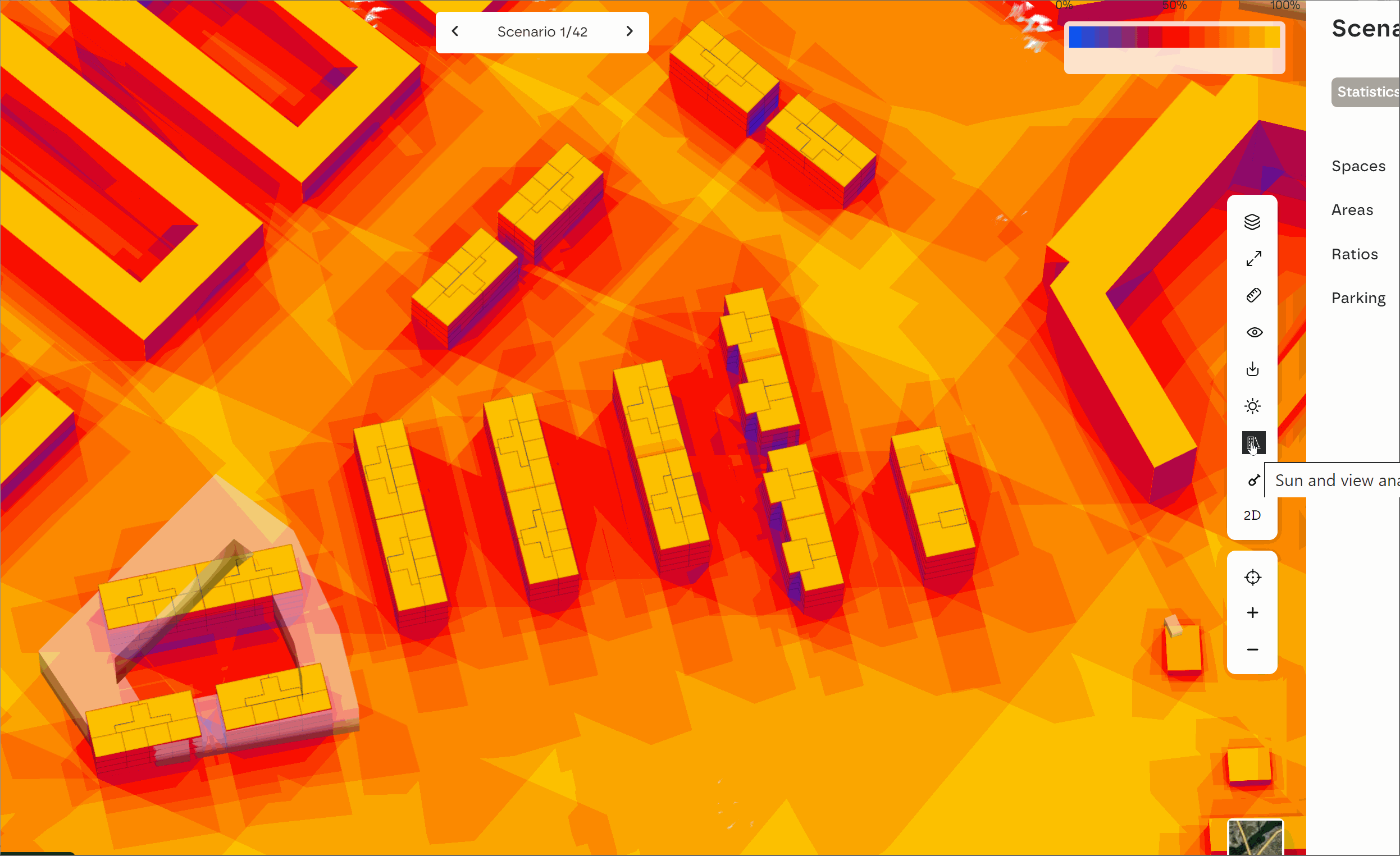 Example of Verticle Sky Component (VSC) simulation in Hektar — the early stage tool for generative design