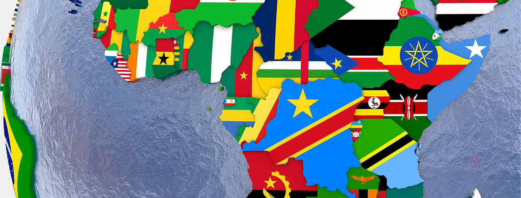 Map of the countries represented by their flags of the center section of the continent Africa