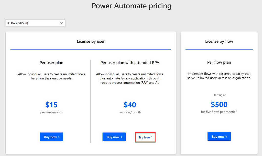 Microsoft Power Automate Pricing