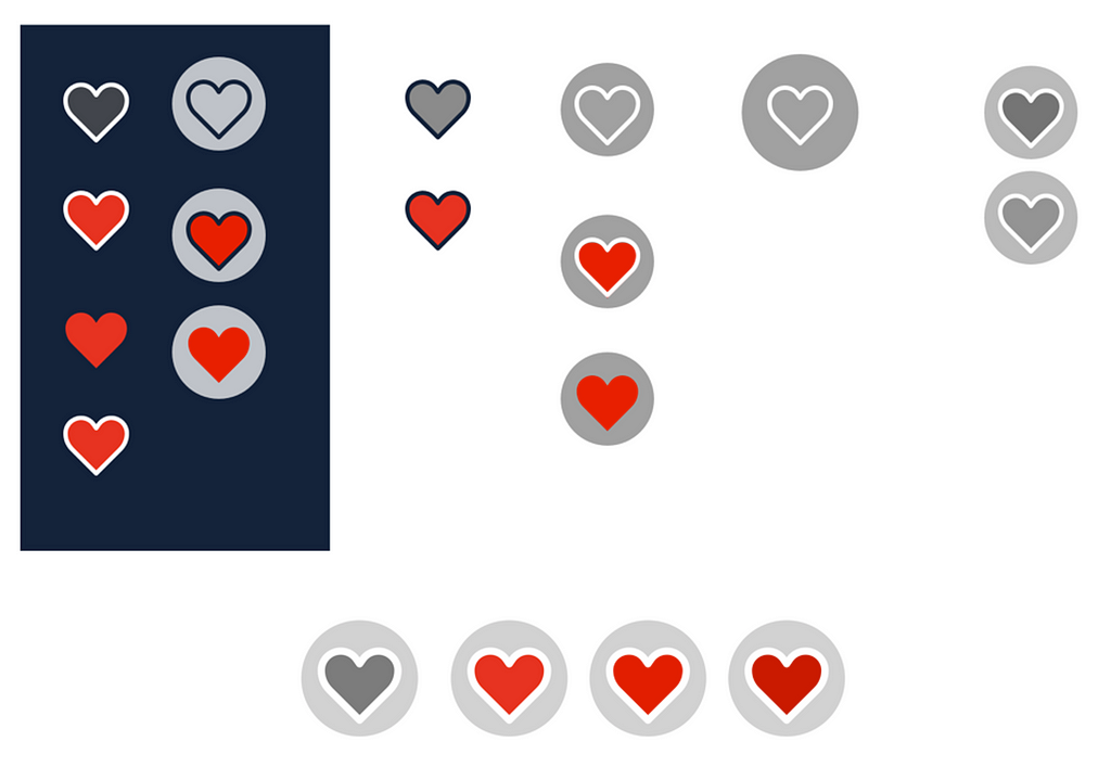 Some examples of combinations I tried for the different heart states