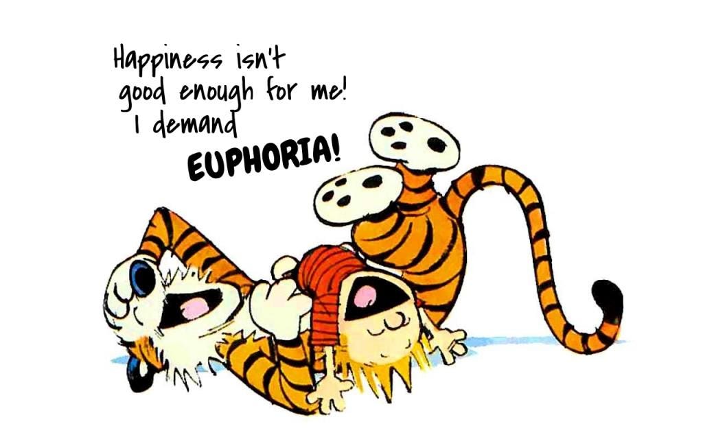 Happiness isn’t good enough for me! I demand euphoria!- Quote by Calvin and Hobbes