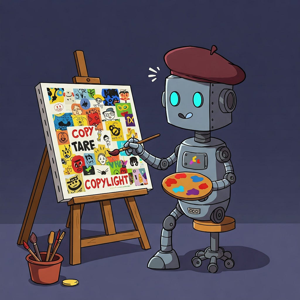 Humorous digital art of AI artist infringing copyright