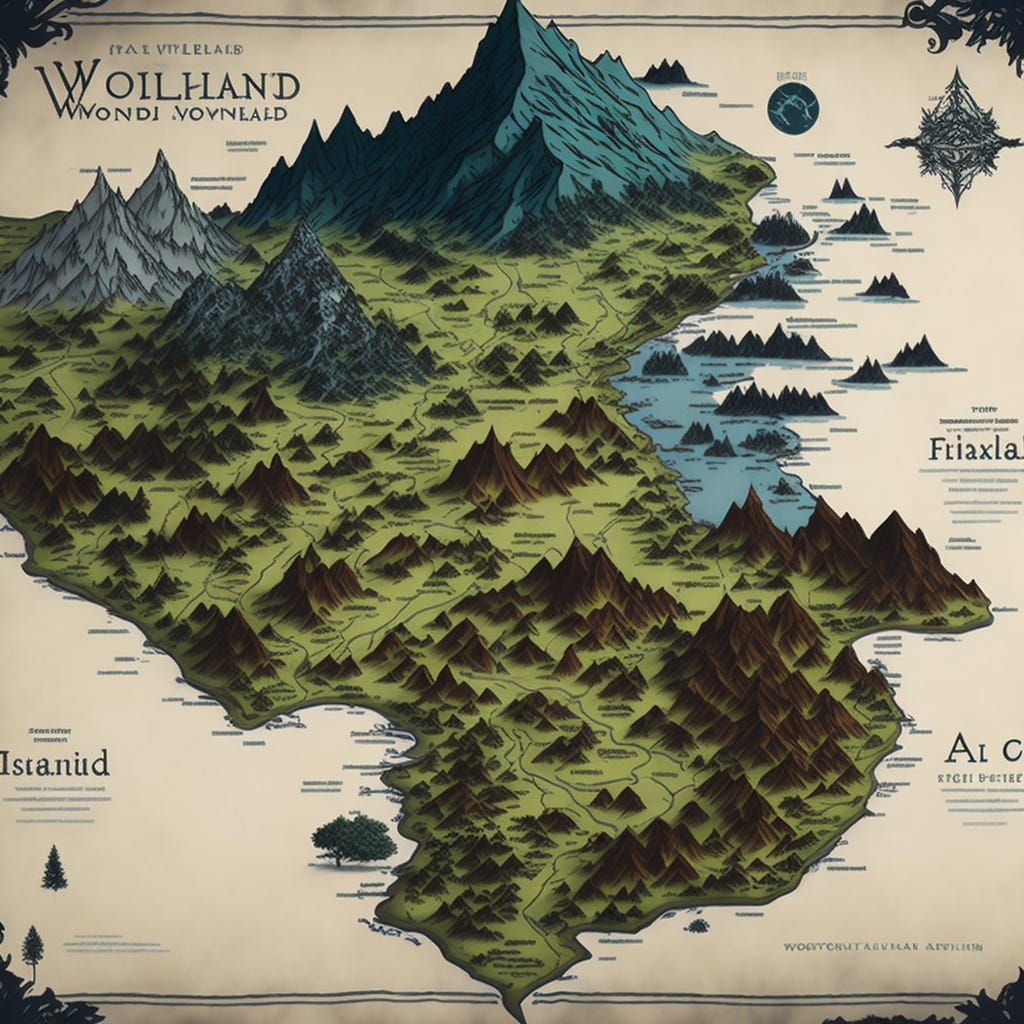 A fantasy map generated by Leonardo AI.