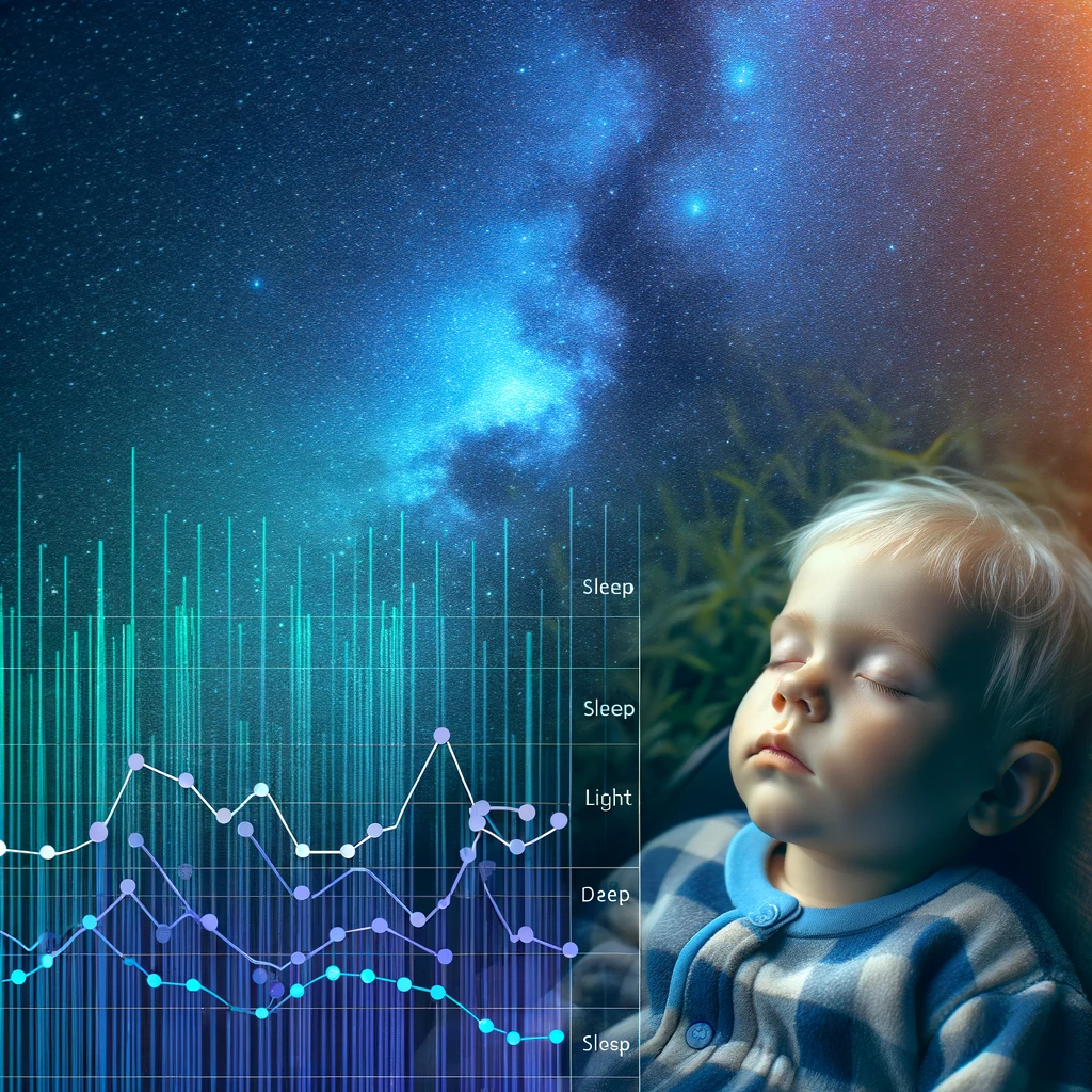 Toddler’s segmented sleep pattern visualized over a backdrop of peaceful nighttime slumber