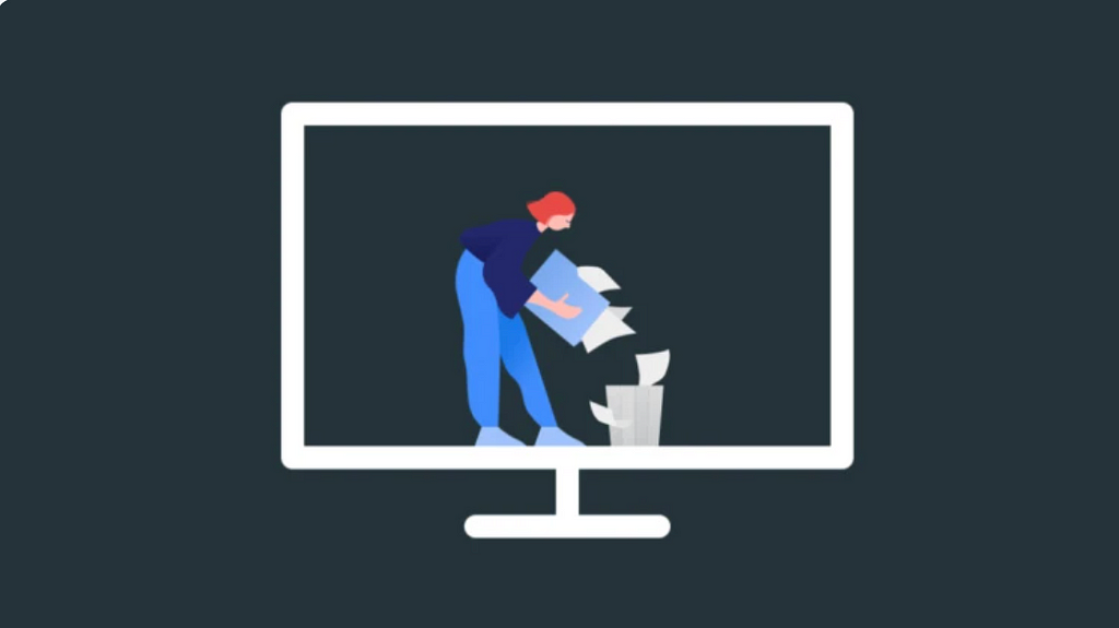 A women dumping files into a dustbin.