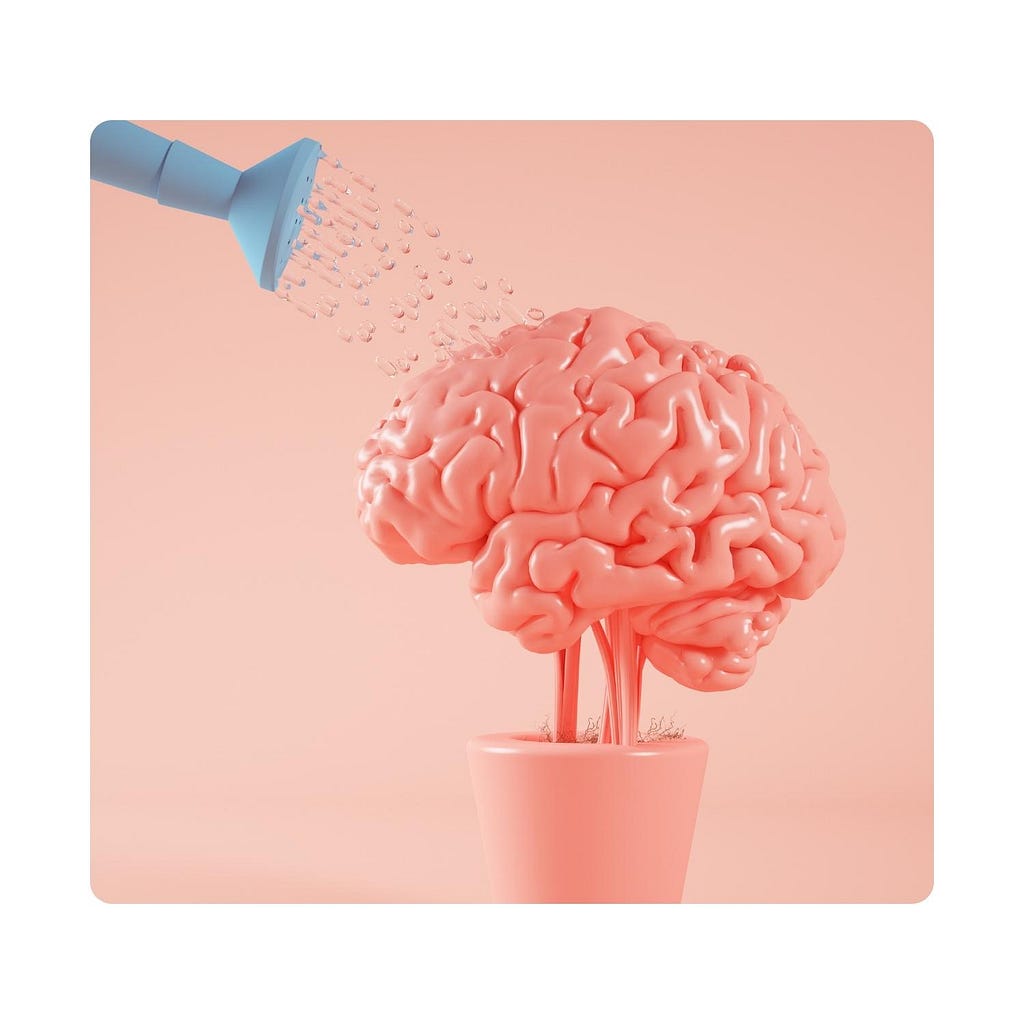 Picture of a brain being jokingly watered like a plant to symbolize how the brain changes when turning 25.