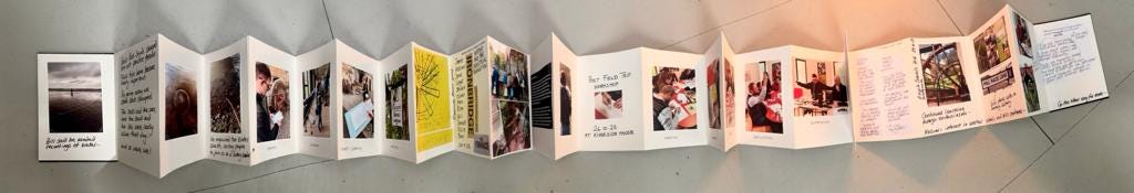 A panorama photo of Field Works creative documentation concertina zine created by Helen and Bill from Workshop 24