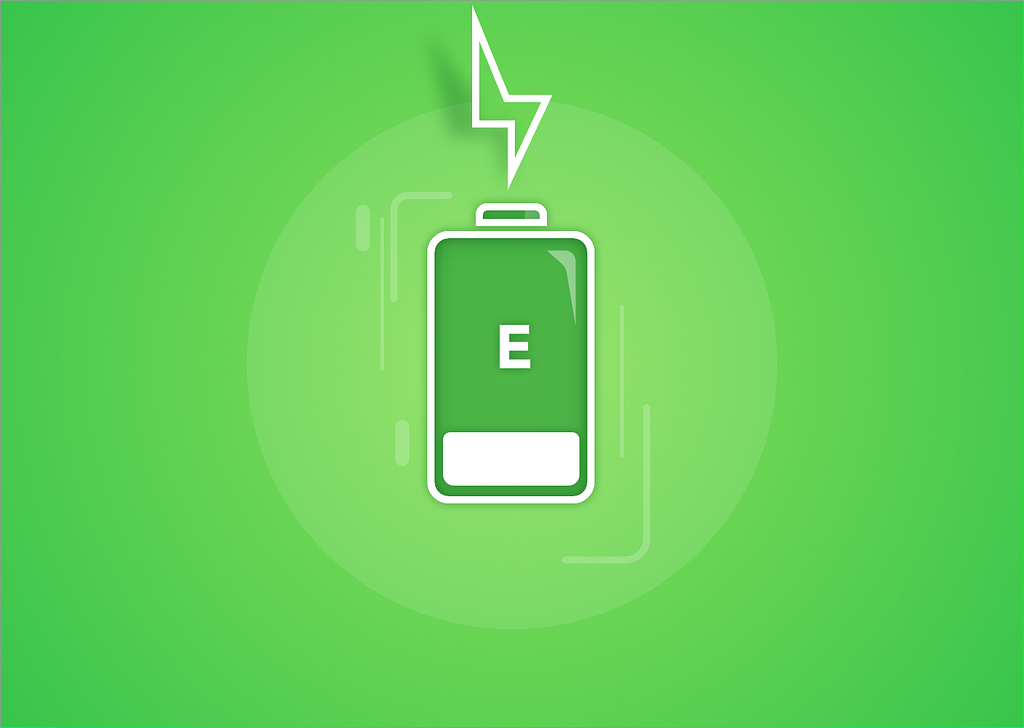 An empty outline of a battery being recharged with energy