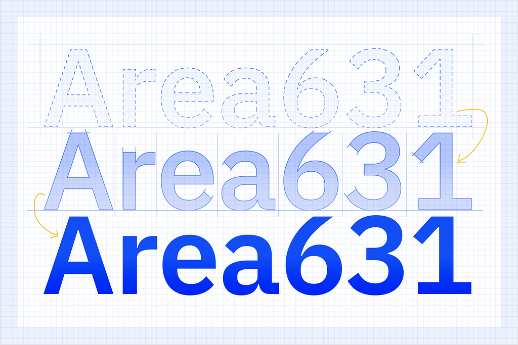 The Area631 logo going through 3 design phases: the sketch, the draft, and the final version.