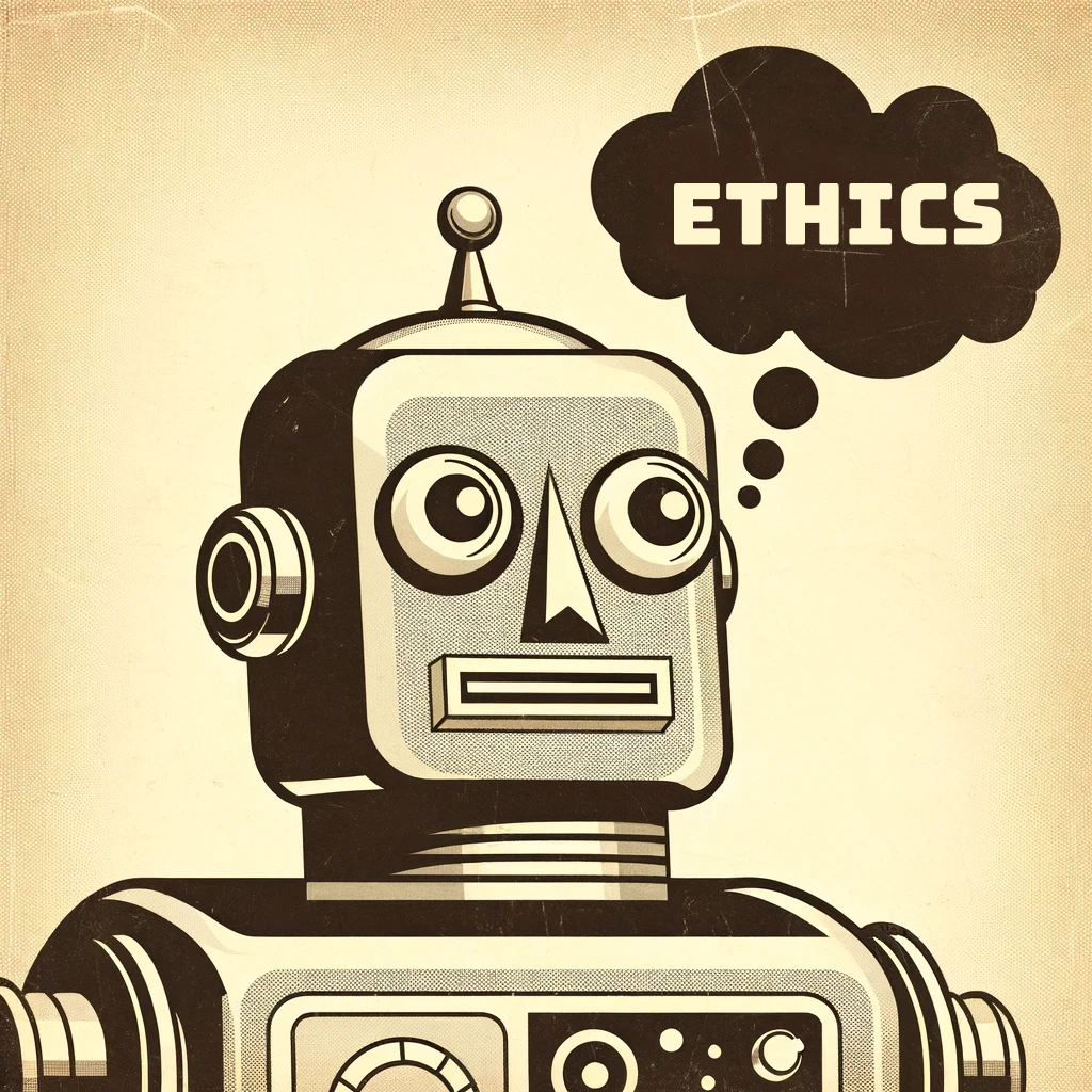 Thoughtful robot thinking of ethics