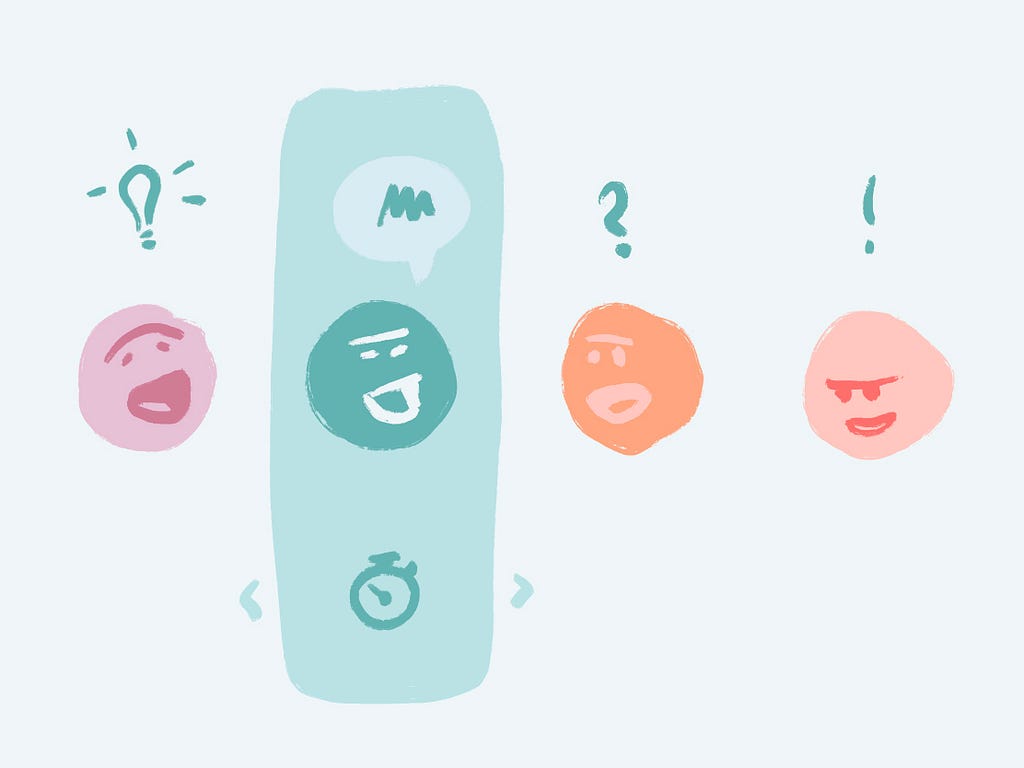 Illustration showing one person speaking with a timer on and the others listening and forming questions