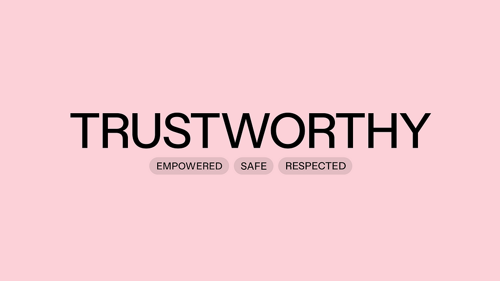 Text on a pink background. TRUSTWORTHY EMPOWERED SAFE RESPECTED