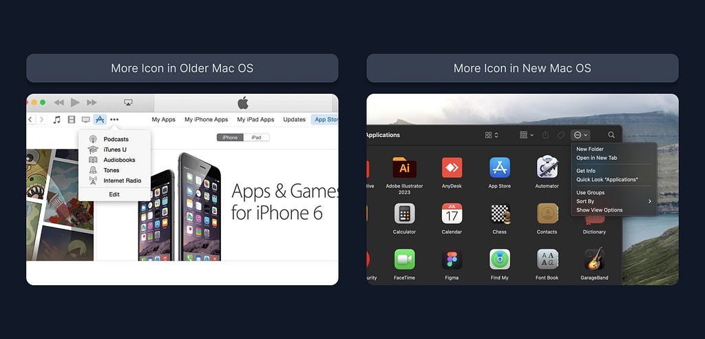 Evolution of the ‘More’ Icon: Old OS vs. New OS