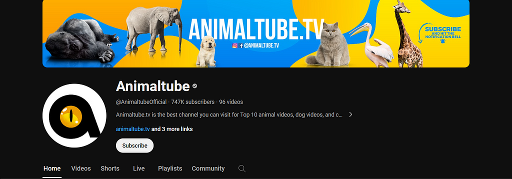AnimalTube YouTube Bio Screenshot