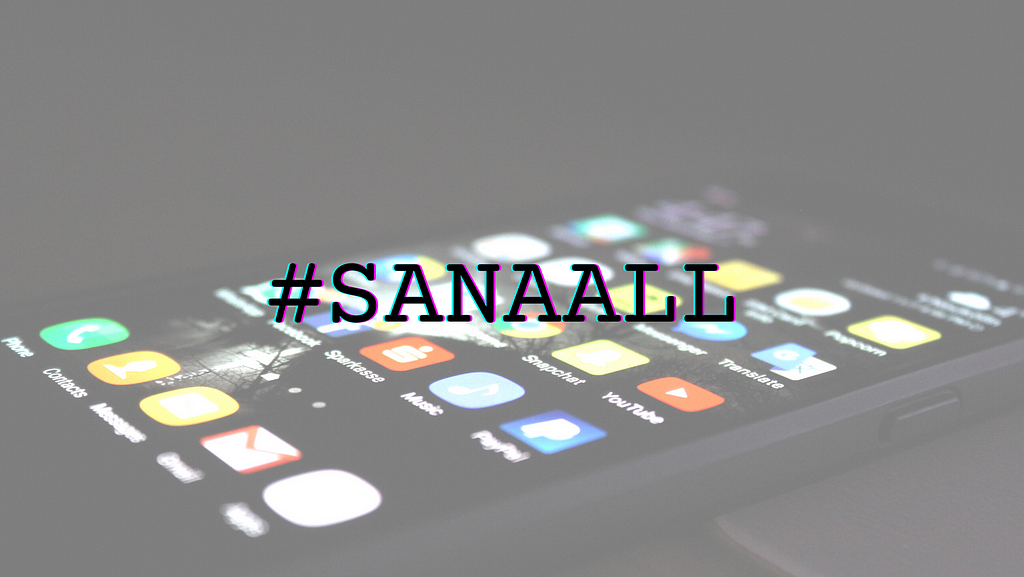 An image of the phone with social media apps installed with #SANAALL on top of it