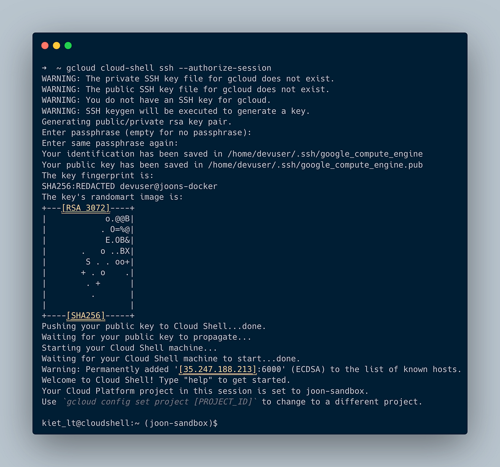 Connecting VS Code to Google Cloud Shell with the remote SSH extension